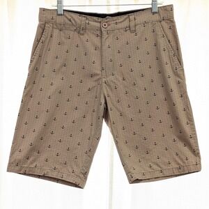Beverly Hills‎ Polo Club Shorts Men's 32 Tan Navy Anchors Pockets 10.5" Inseam
